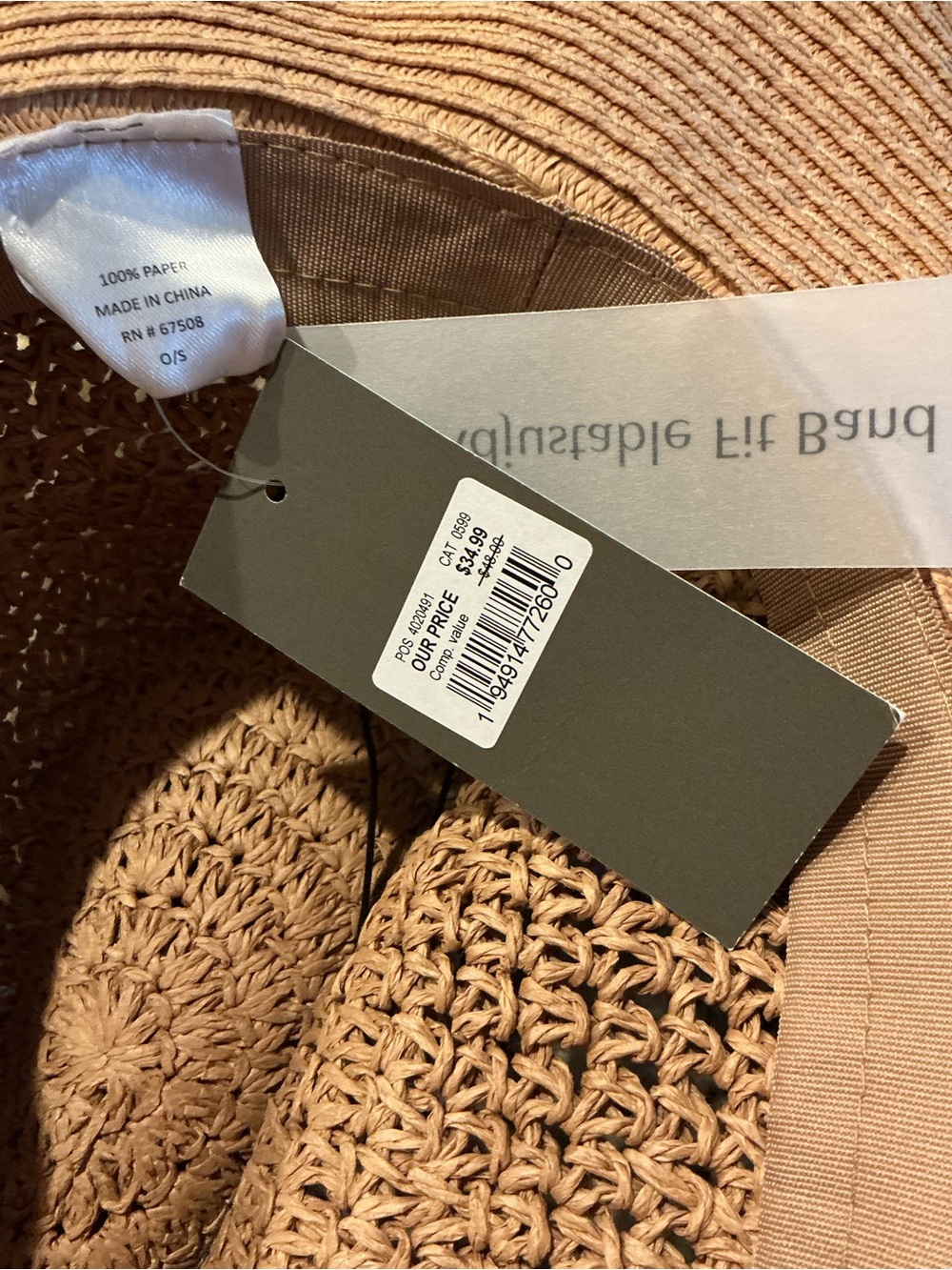 Crown Vintage Straw Wide-Brim Sun Hat in Natural Tan Size Small New w Tags - Picture 7 of 15